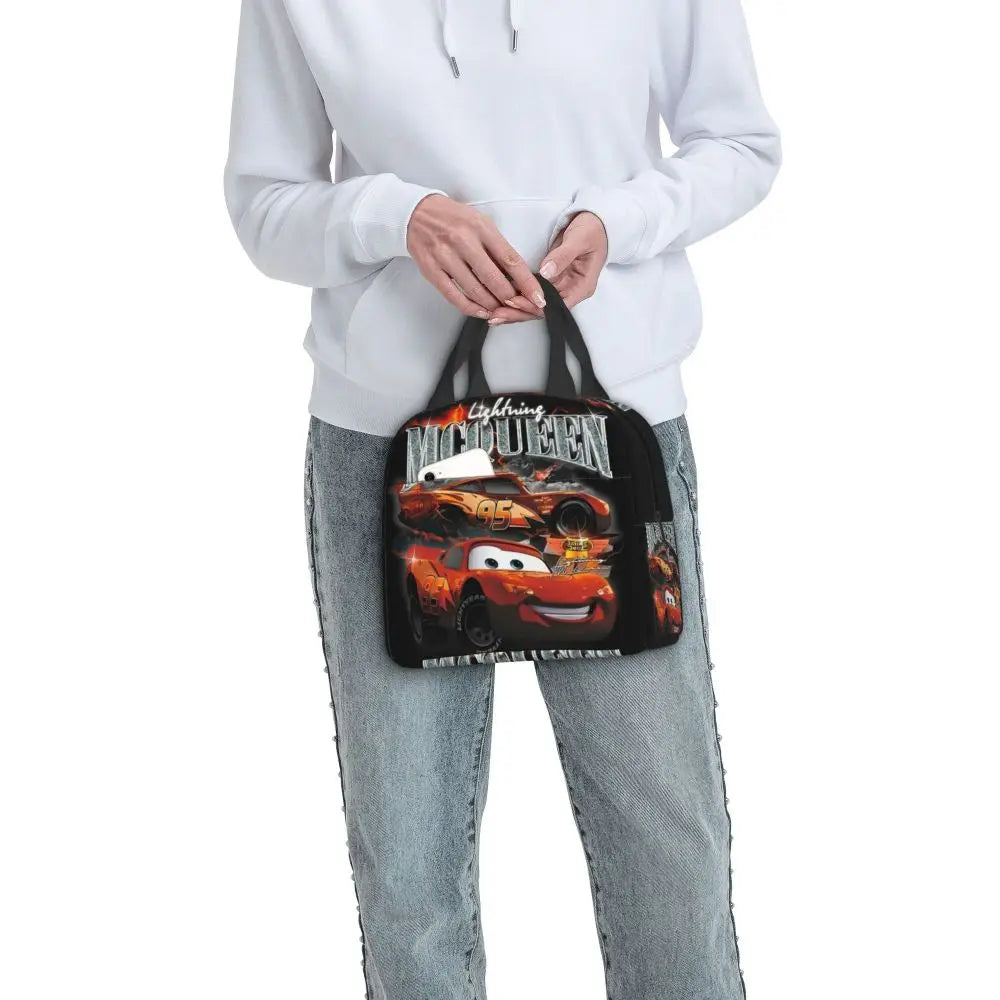 Custom Car 95 Lightning Mcqueen Insulated Lunch Bag for Women Resuable Racing Car Thermal Cooler Bento Box Office Picnic Travel