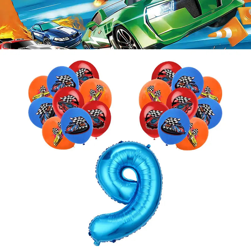 Happy Wheels Birthday Birthday Party Supplies Hot Race Car Theme Tableware Set Cups Plates Balloons Gift Bags for Kids Boys ﻿