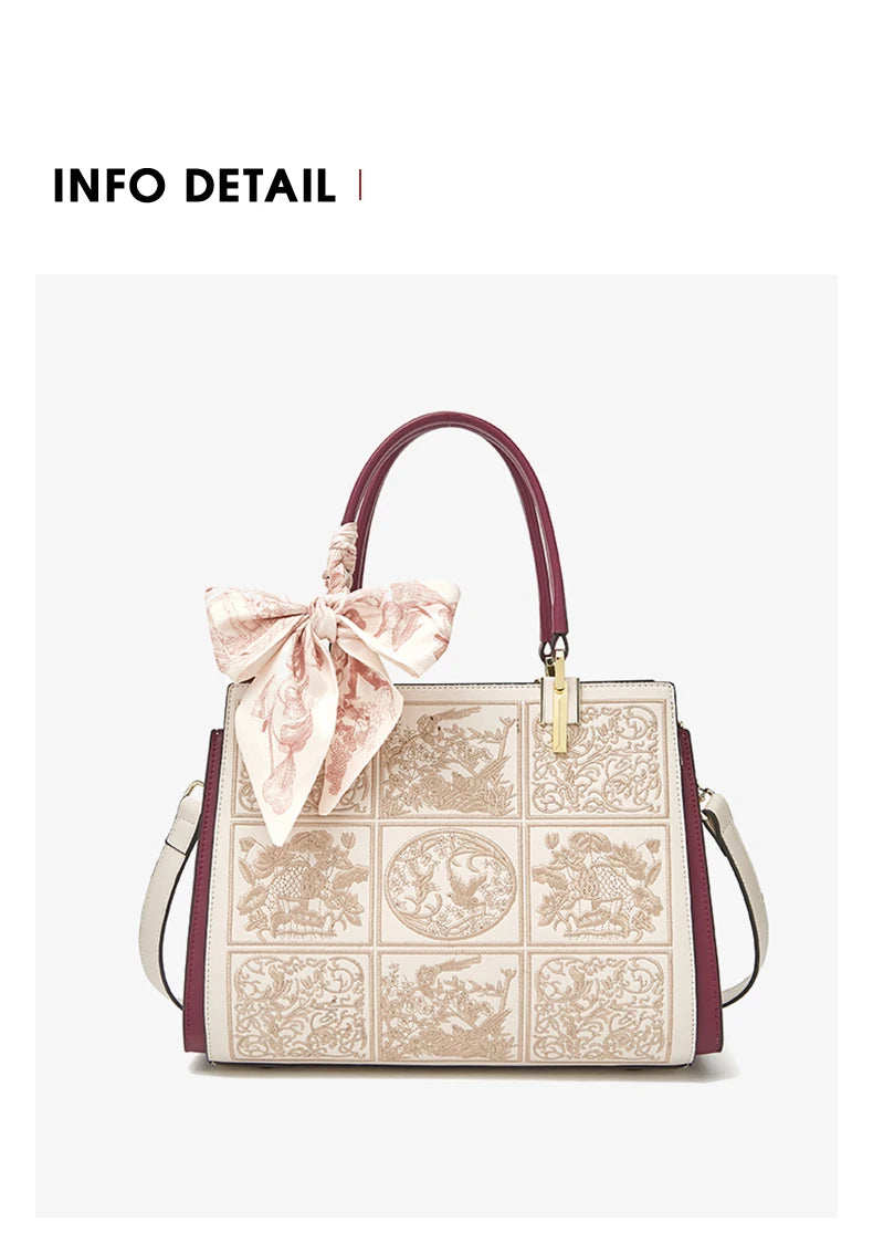 FOXER Split Leather 2026 New Large Tote Handbag Women's Shoulder Bag Chinese Classic Embroidery Best Gift for Mom