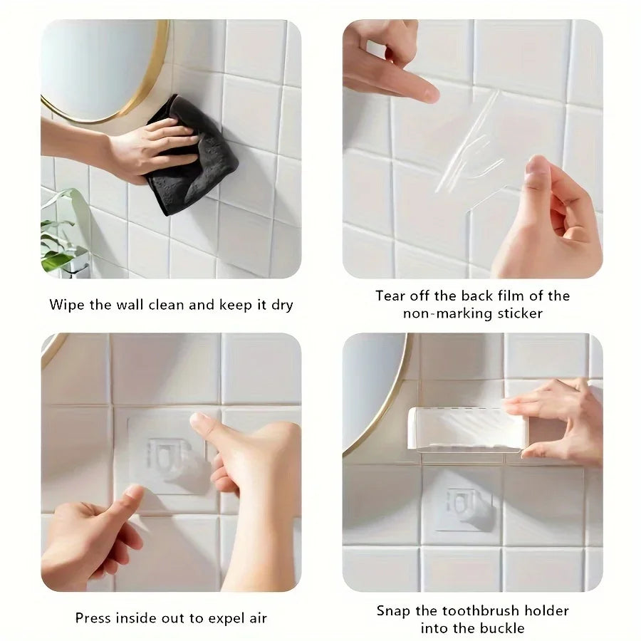 A covered 5-slot toothbrush holder, self-adhesive wall toothbrush storage rack, plastic bathroom supplies