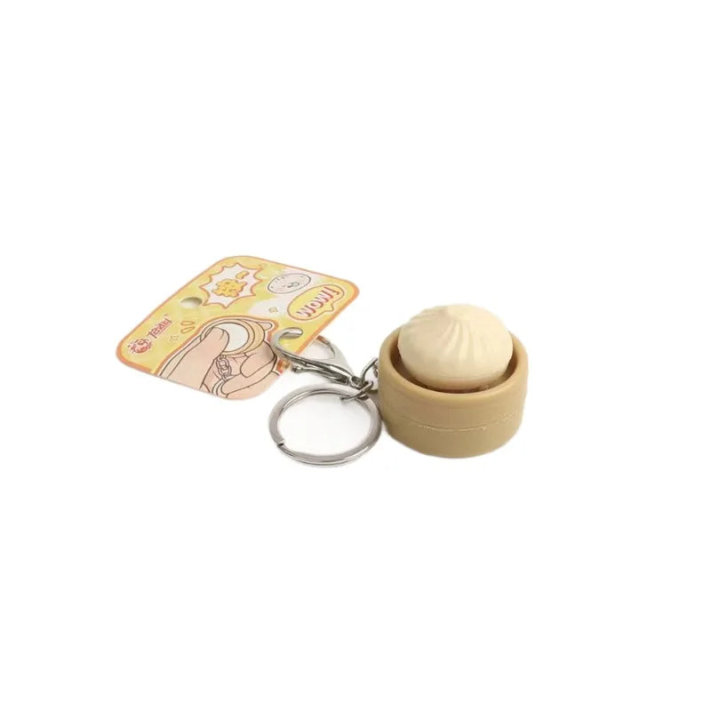 Mini Steamed Bun Stress Relief Sensory Fidget Toys Simulation Bun Keyboard Clicker Keychain Decompression for Autism ADHD Toy