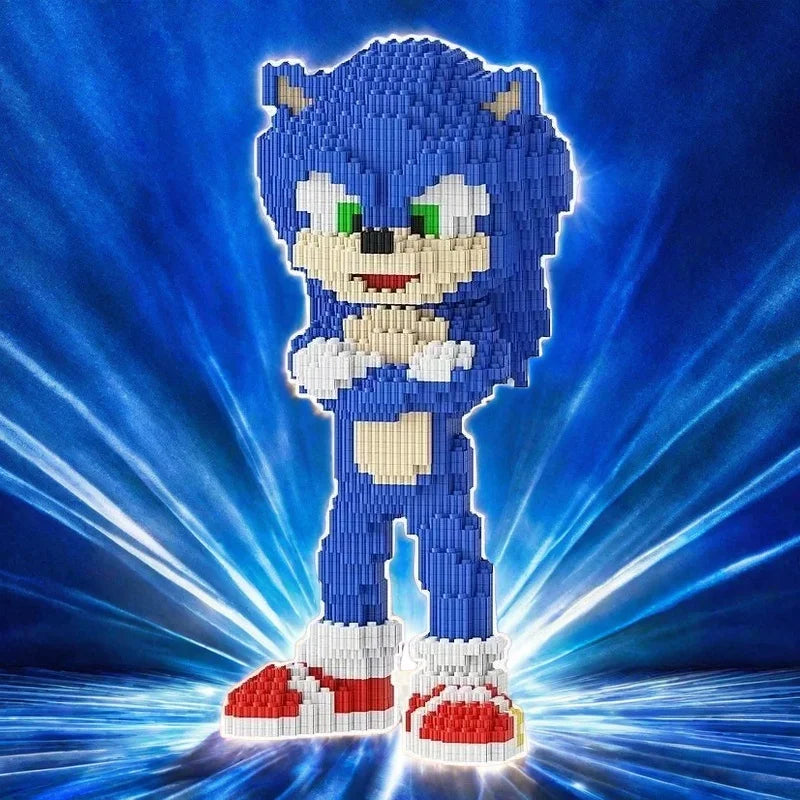 31CM Blue Hedgehog Building Blocks Children's Puzzle Small Particle Assembly Toy Decompression 3D Handmade Gift