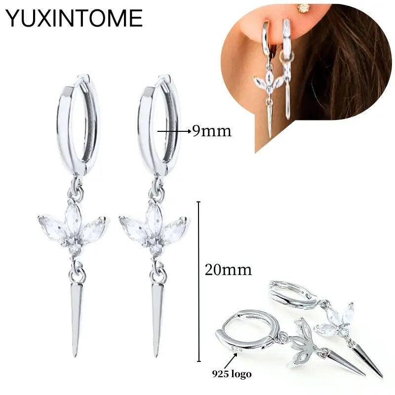 925 Sterling Silver Ear Needle Fashion Hoop Earrings White Crystal Luxury Women's Silver Earrings Wedding Women's Jewelry Gift