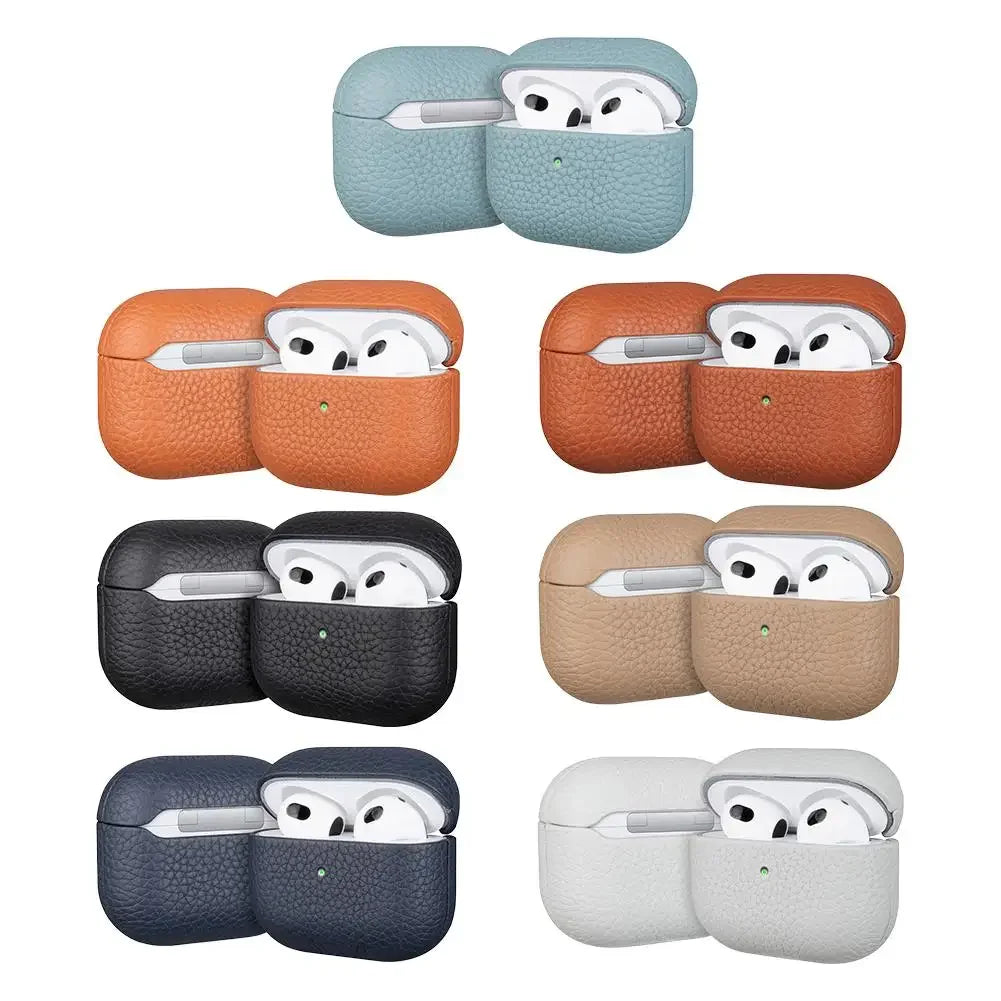 High End Business Bluetooth Earphone Case For Apple AirPods Air 2 3 4 Pro 2 3 Retro Genuine Leather Litchi Texture Protect Cover