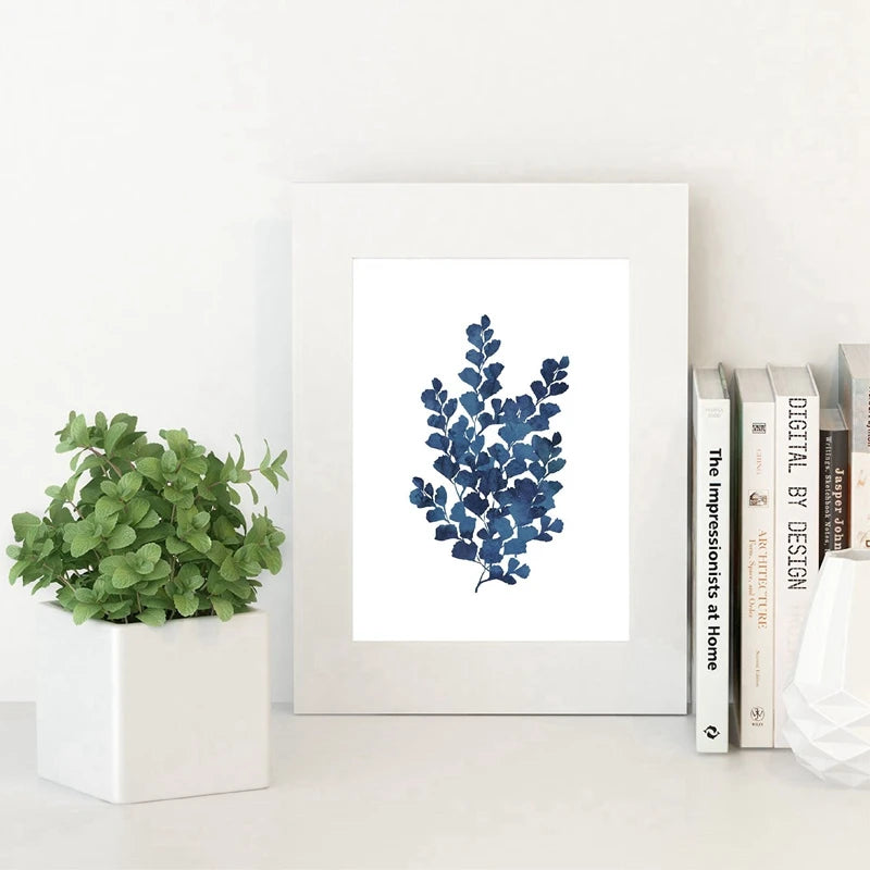 Pressed Blue Wild Flowers Wall Art Canvas Painting Hampton Style Posters Botanical Prints Blue and White Pictures Home Decor