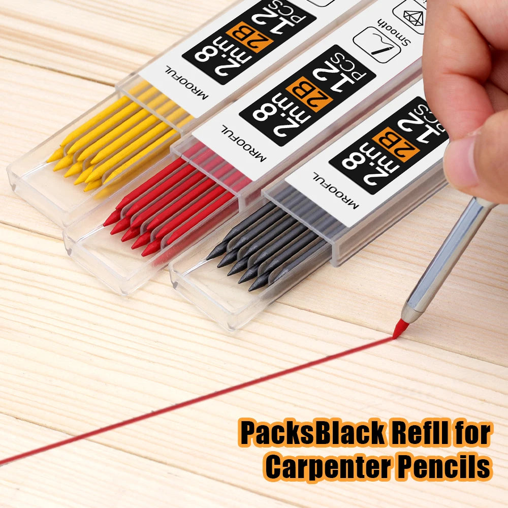 Professional Woodworking Pencil Card Set with 2.8mm Refills Lead, Deep Hole Marking and Drawing Tool, for Carpenters Engineering