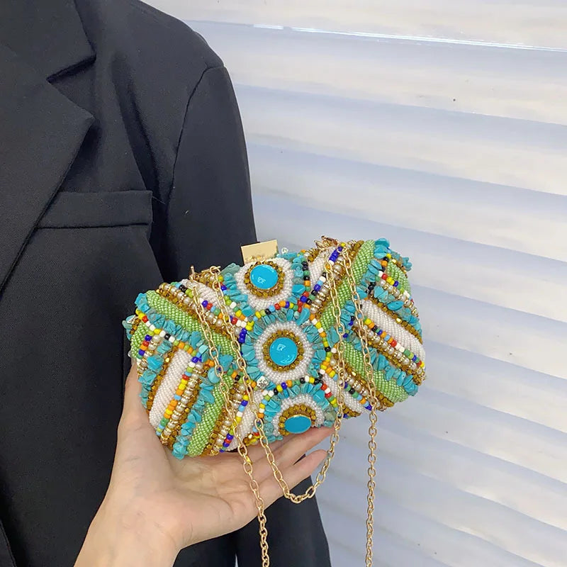 New color beaded bag fashion evening dress bag party reception bag ladies one shoulder sling reception bag holiday gift bag