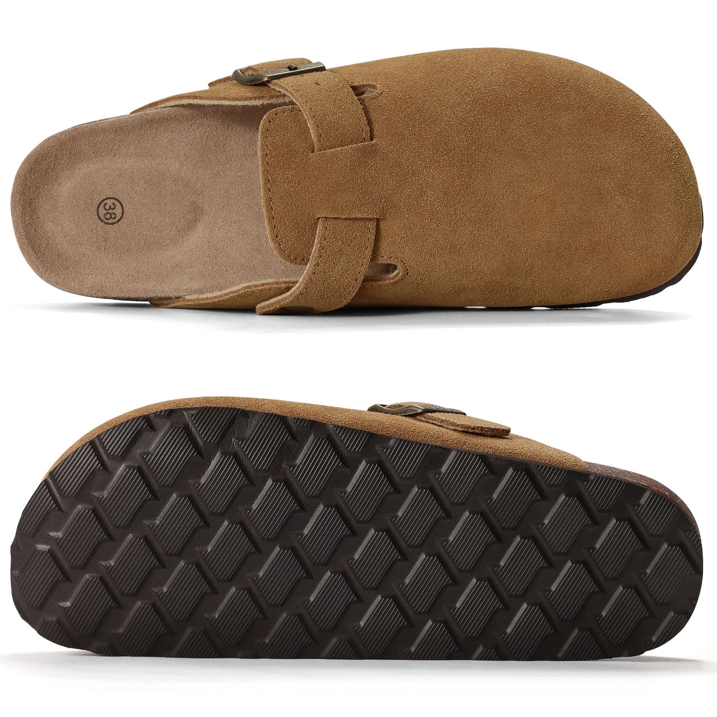 Smile New Cow Suede Women's Potato Shoes With Adjustable Strap Cork Insole Mules Outdoor Unisex Clogs Slippers With Arch Support