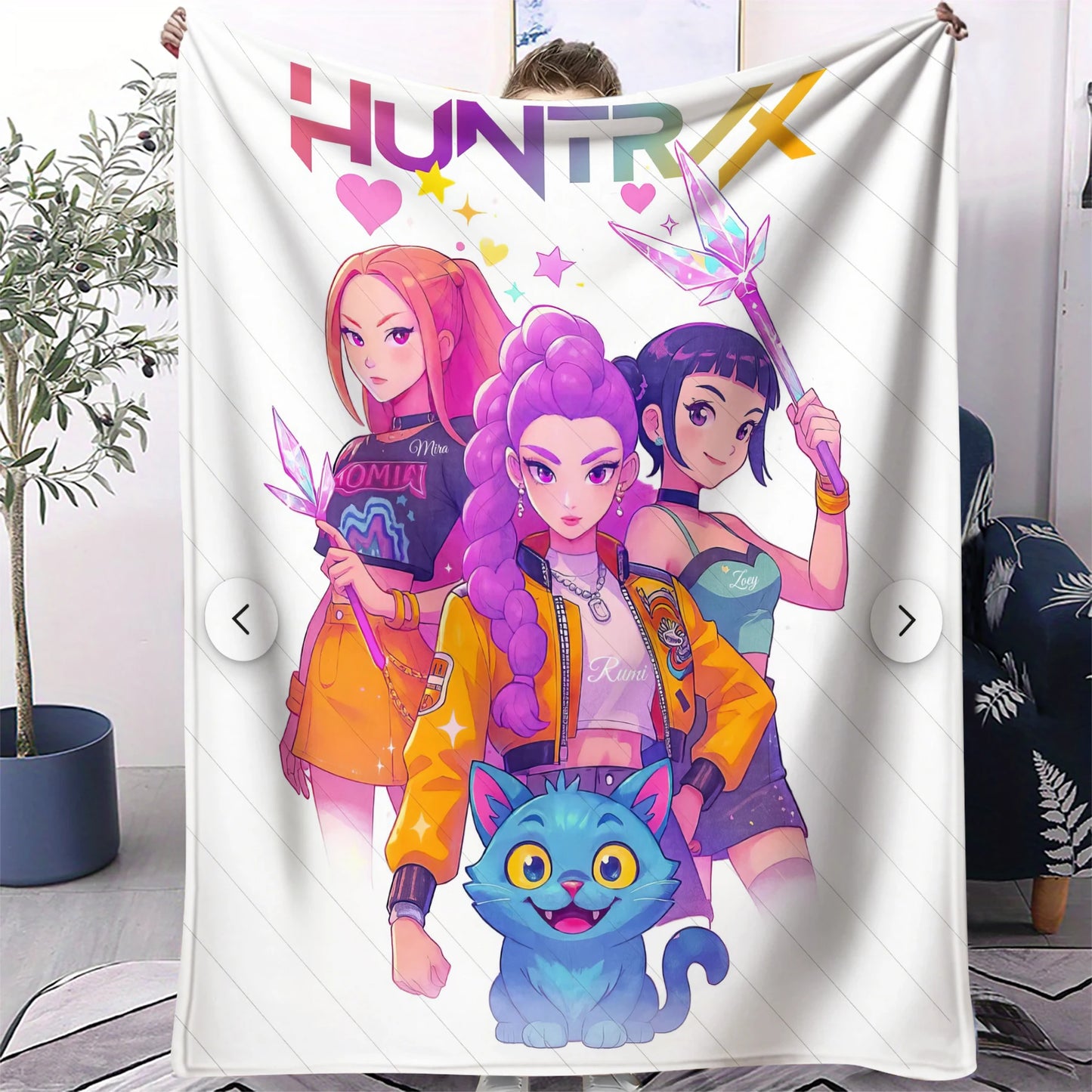 1pcs Cute Huntrix Cat K Pop Flannel Blanket Cozy Throw For Girls Bedroom Holiday Use