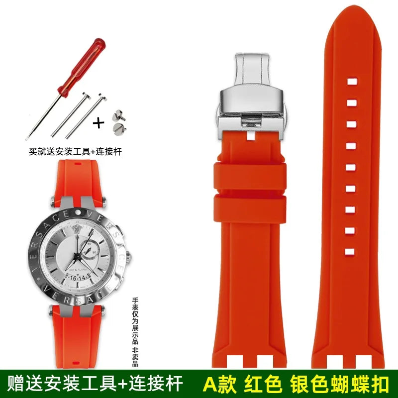 Rubber Watch Band For Versace V-RACE DUAL Series Strap Silicone Watch Accessories 24mm Waterproof Belt Notch Special Concave