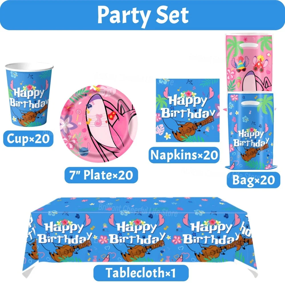 Stitch Birthday Decoration Lilo and Stitch Theme Tablecloth Paper Cup Plate Balloons Baby Shower Supplies Kids Favor