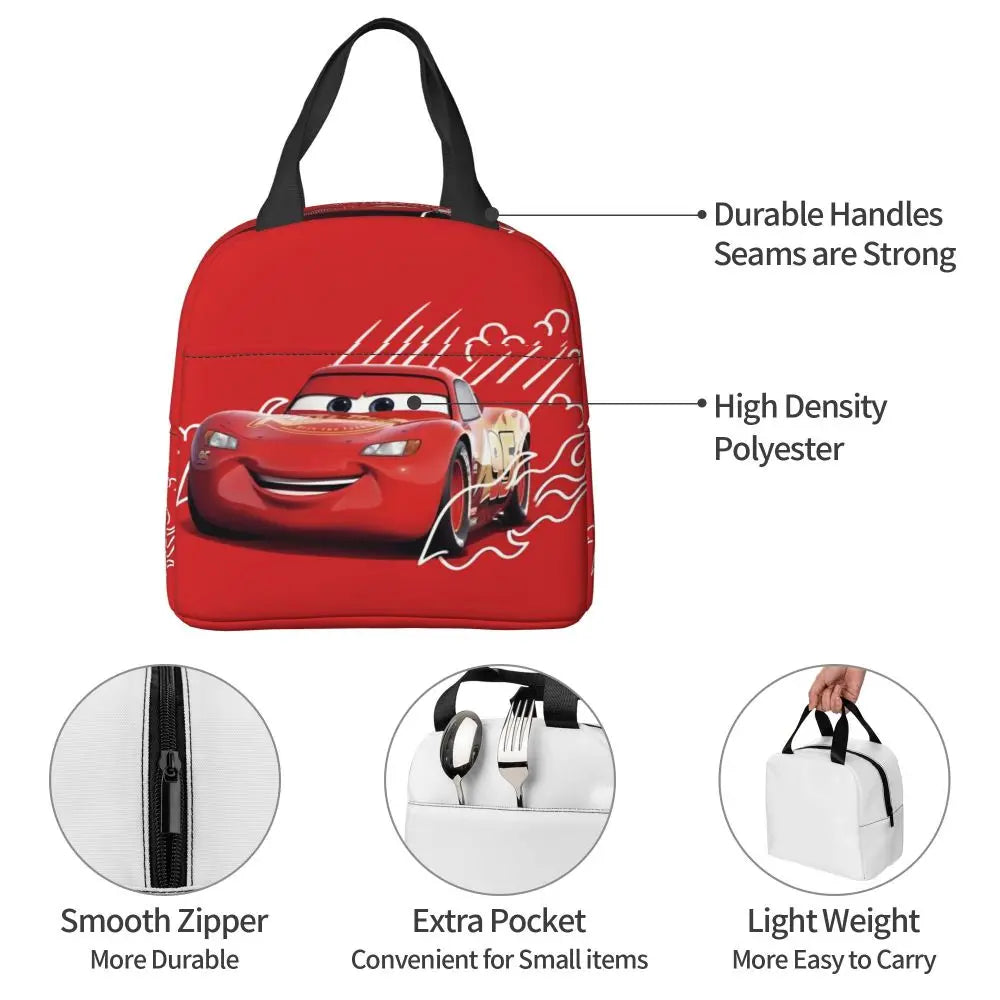 Custom Car 95 Lightning Mcqueen Insulated Lunch Bag for Women Resuable Racing Car Thermal Cooler Bento Box Office Picnic Travel