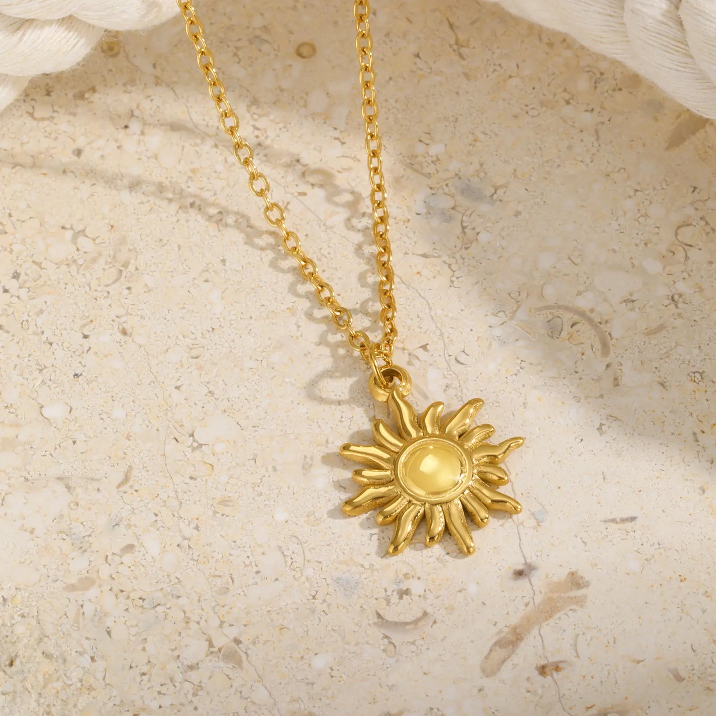 Stainless Steel Spiral Sun Flower Pendant Necklace for Women 18K Gold Plated Stackable Boho Necklace Waterproof Fashion Jewelry
