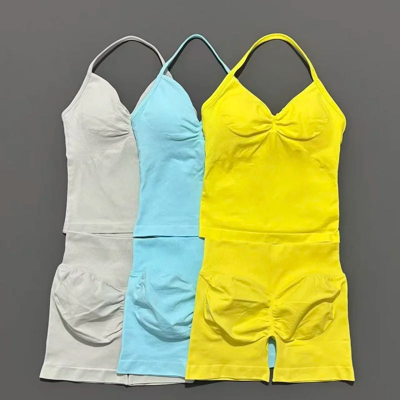 2 Pieces Sports Set Women Backless Tank Yoga Tops High Waist