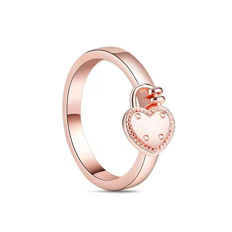 18K Rose Gold Plated 925 Originales Silver SilverLock To Love Heart Stone Wedding Luxury Ring Set For Woman Jewelry Party Gift
