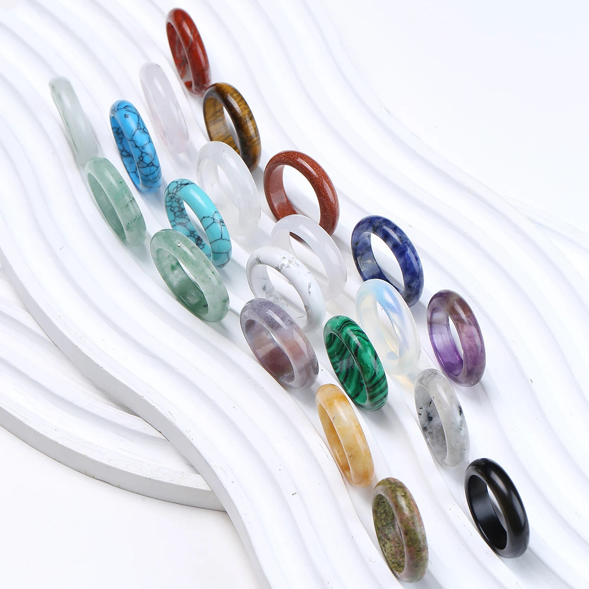 1 Pc Natural Crystal Stone Band Rings Amethyst Agate Obsidian Finger Solid Ring Women Men Minimalist Energy Healing Jewelry Gift