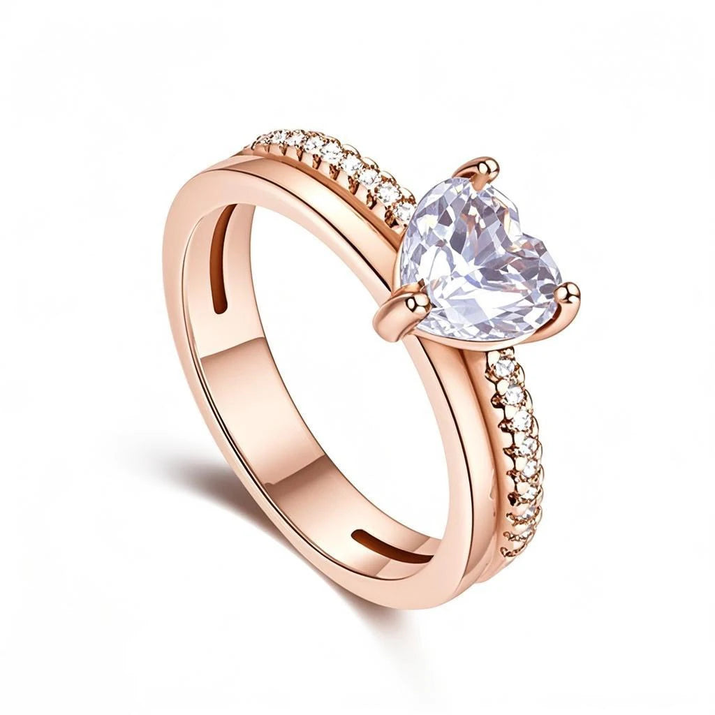 18K Rose Gold Plated 925 Originales Silver SilverLock To Love Heart Stone Wedding Luxury Ring Set For Woman Jewelry Party Gift