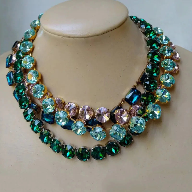 Luxury Shiny Crystal Claw Chain Necklace Multi-Color Optional Bohemian Exaggerated Clavicle Chain Big Bib Necklace Wholesale