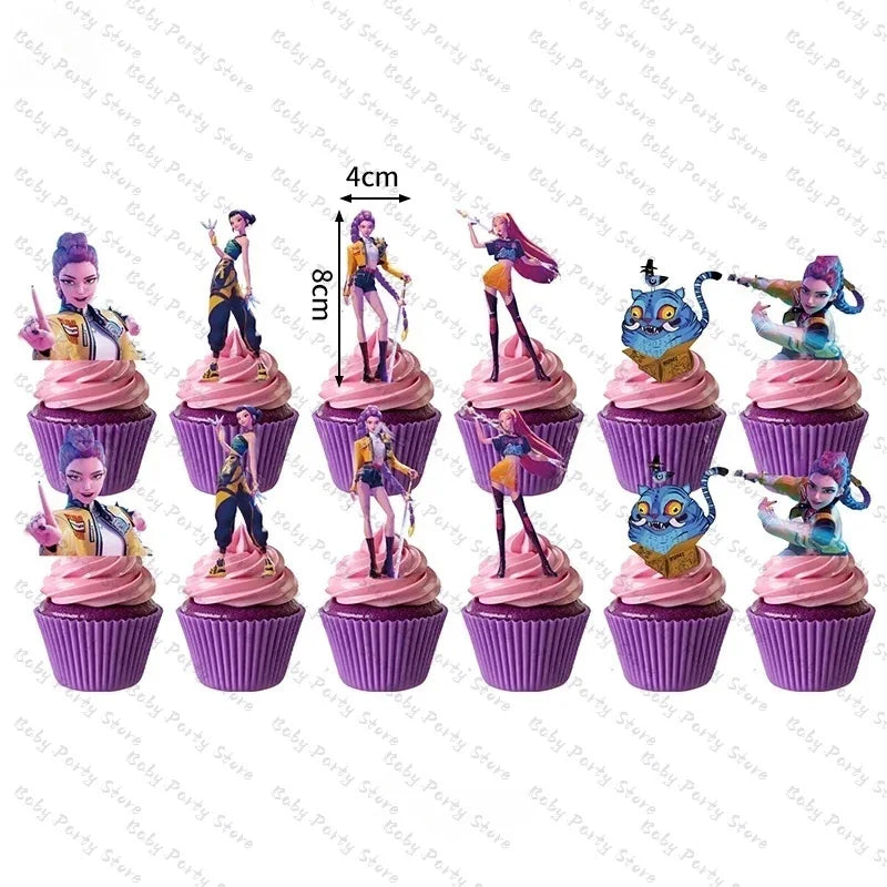Demon Hunters Paper Cupcakes Topper Decor Birthday Cake Topper Set K-pop Anime Movie Demon Hunters Girls Party Cake Decora