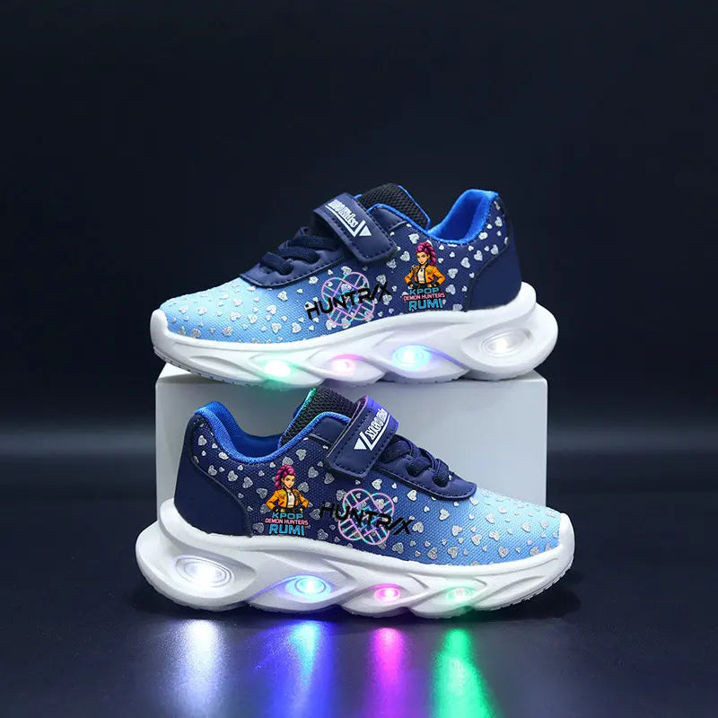 Kpop Demon Hunter Children's luminous LED sneakers Cartoon Girls' Cute Night Light Shoes baby Boy Toddler shoes Mesh breathable