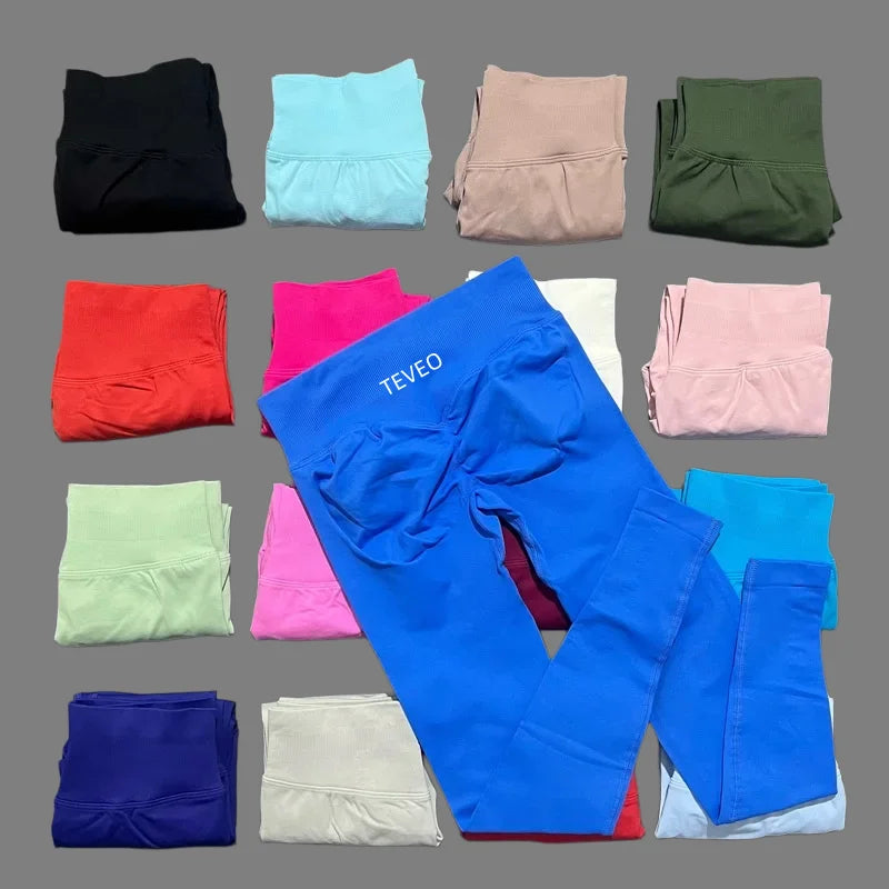 TEVEO Women's Mid-Waist Yoga Leggings with Peach-Butt Design, Feel-Like and Tight Fit, Suitable for Gym Workouts and Exercise.