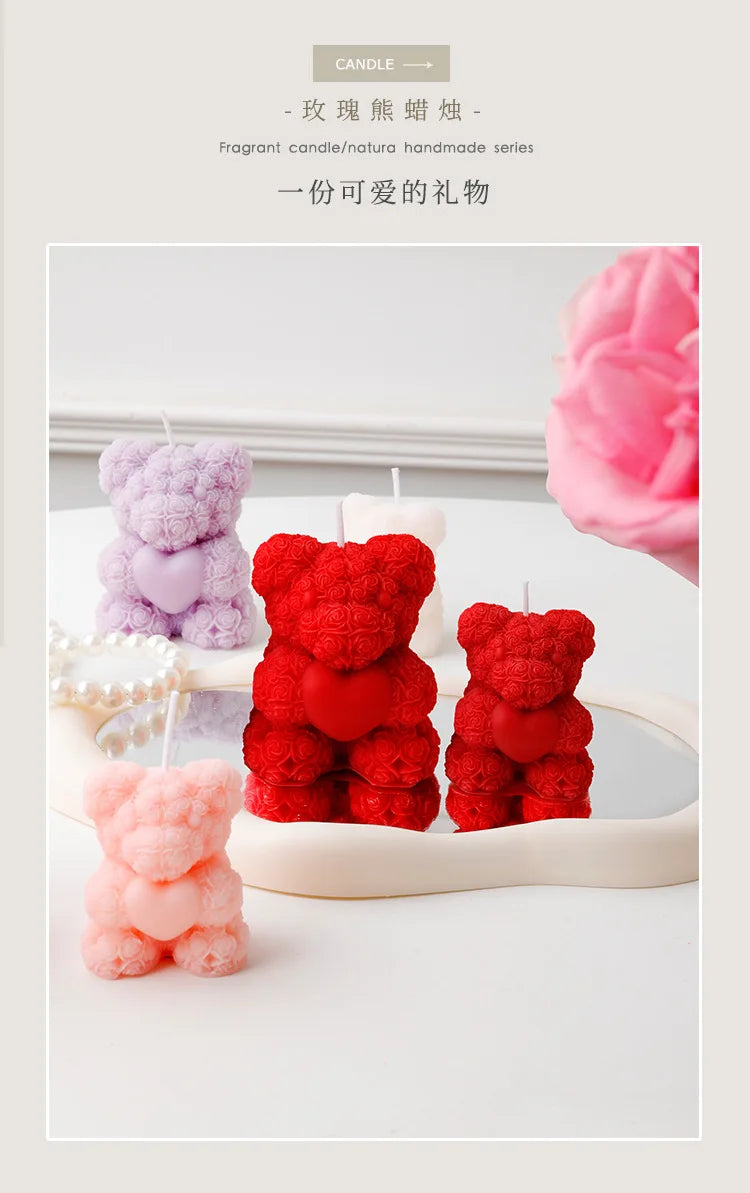 Rose Bear Scented Candles - Cute Decorations & Handmade Gifts for Women / Friends, Ideal for Wedding Souvenirs,  Valentine's Day