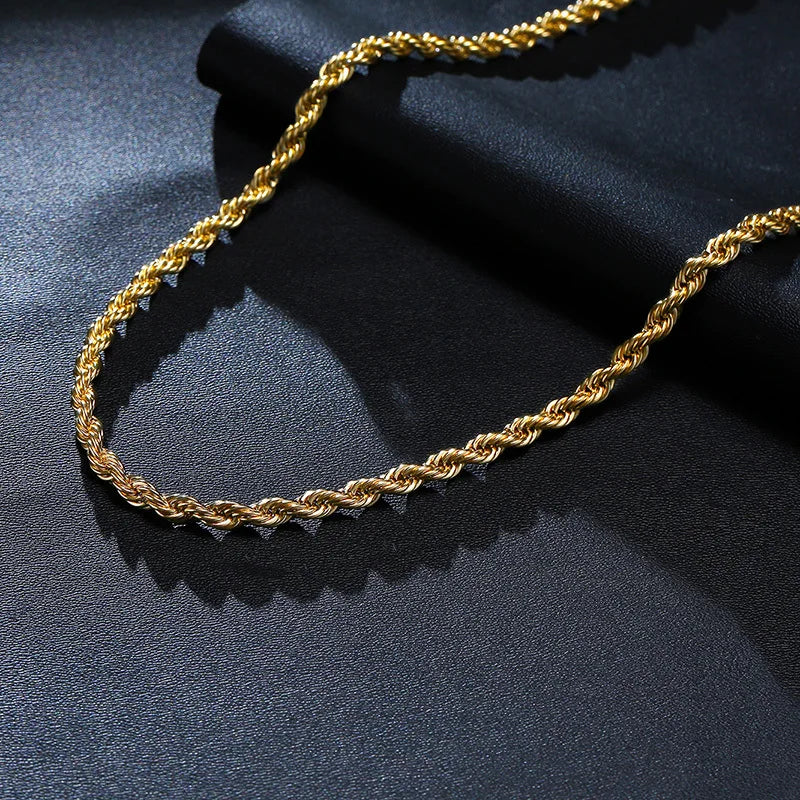 Vnox Dainty Gold Color Rope Chain Necklaces for Women Men,Chic Twisted Collar, Waterproof Stainless Steel Link 2/3/4/5mm Width