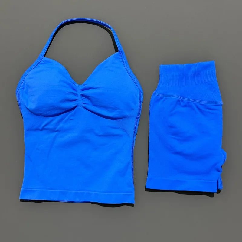 2 Pieces Sports Set Women Backless Tank Yoga Tops High Waist