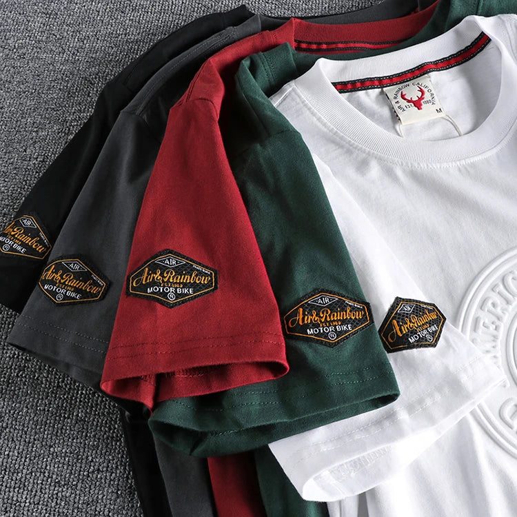883# 2024 Summer New Japanese Retro Short Sleeve O-neck 3D Letter Printed T-shirt Men's Fashion 100% Cotton Washed Casual Tops