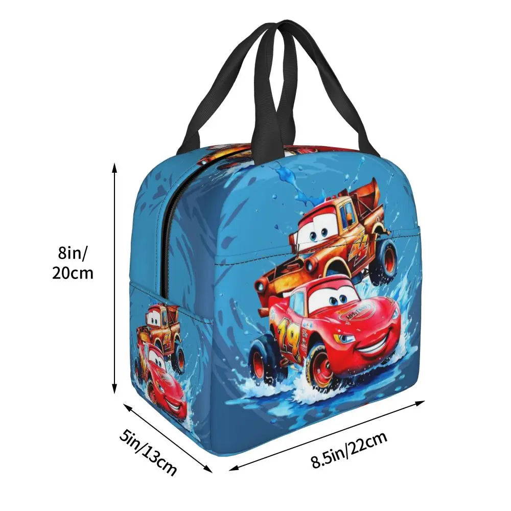 Custom Car 95 Lightning Mcqueen Insulated Lunch Bag for Women Resuable Racing Car Thermal Cooler Bento Box Office Picnic Travel