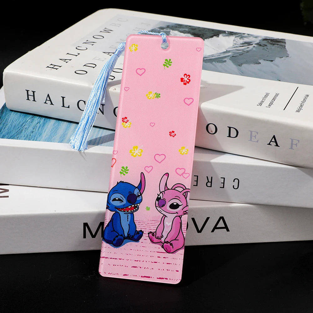 Cute Lilo & Stitch Acrylic Bookmark with Tassel Cartoon Anime Book Marker for Students Book Lovers Reading Decoration Stationery