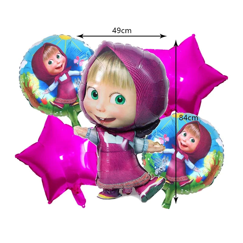 Mashas and Bear Birthday Party Decoration Cartoon Theme Balloons Kids Event Supplies Disposable Tableware Backdrop