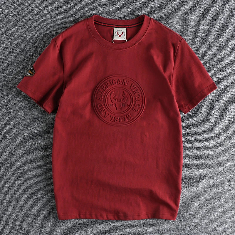 883# 2024 Summer New Japanese Retro Short Sleeve O-neck 3D Letter Printed T-shirt Men's Fashion 100% Cotton Washed Casual Tops