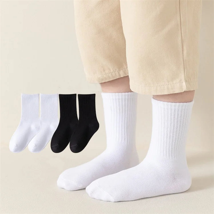 5Pairs/Set 3-13Years Baby Girls Boys Casual Sports Socks Soild Soft Cotton Four Season School Socks Black White Gray Kids Socks