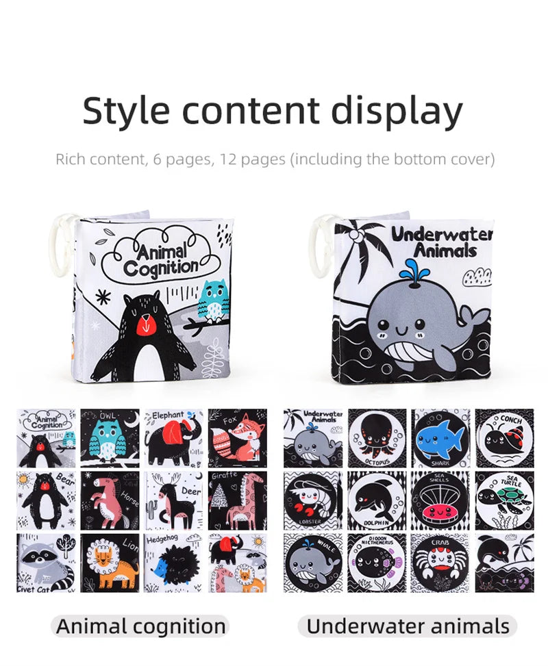 Soft Baby Clothes Book Sensory Toy Black and White High Contrast Visual Stimulation Book Toddler Early Learning Educational Book