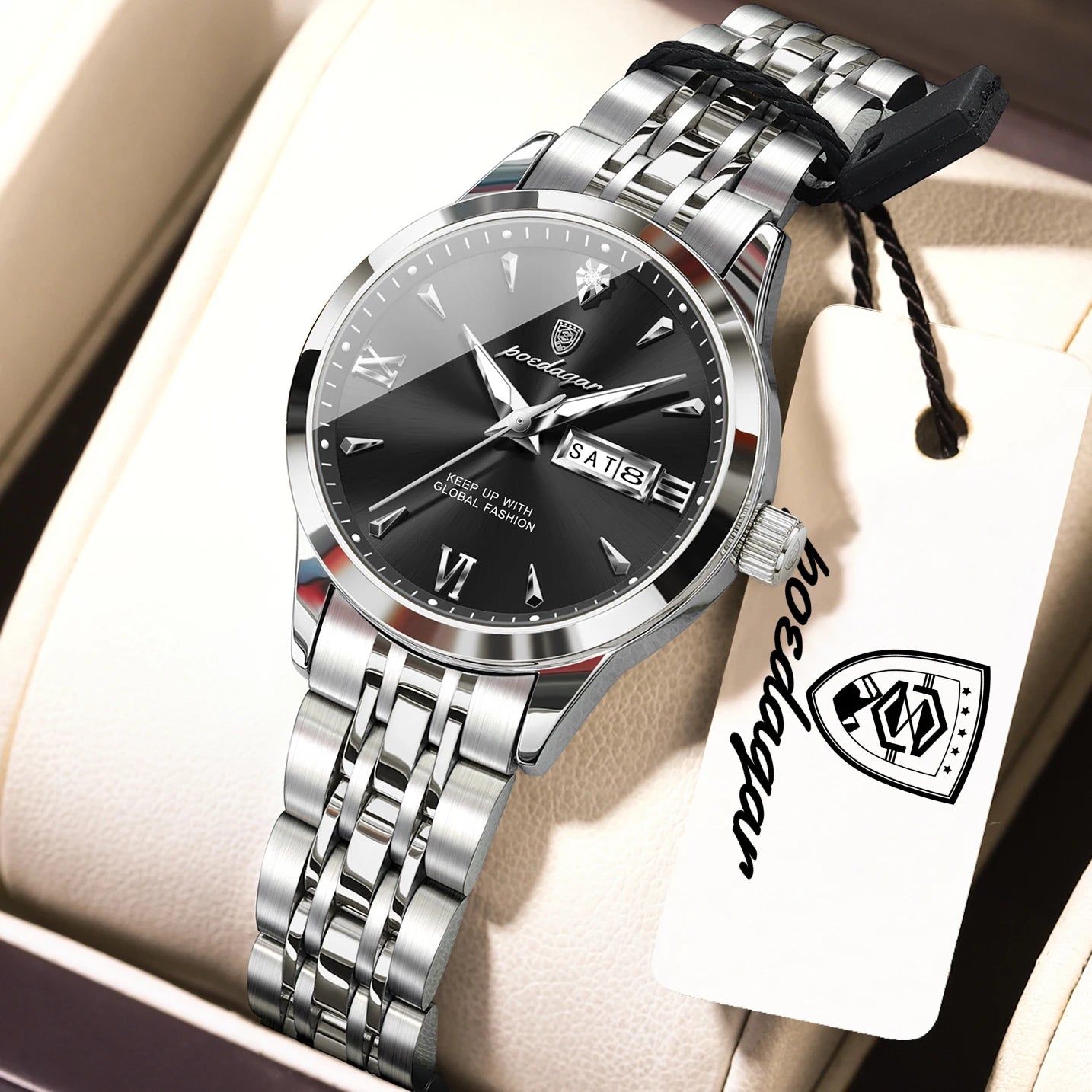 POEDAGAR Original Watch For Woman Waterproof Luminous Date Week Ladies Watch Stainless Steel Quartz Women's Watches Female Reloj