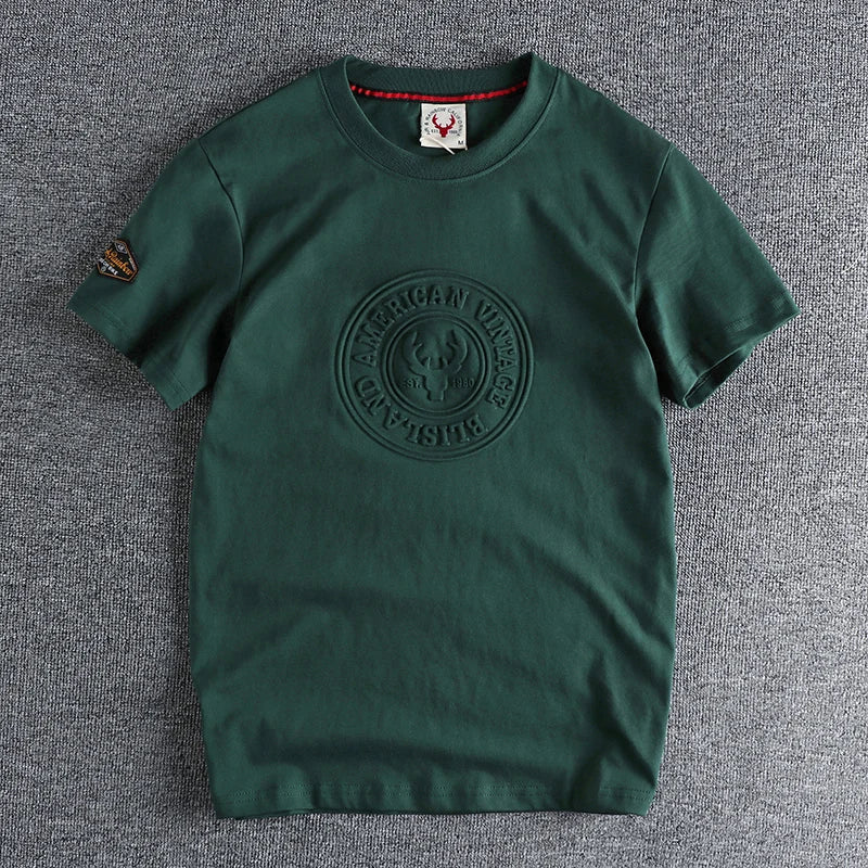 883# 2024 Summer New Japanese Retro Short Sleeve O-neck 3D Letter Printed T-shirt Men's Fashion 100% Cotton Washed Casual Tops