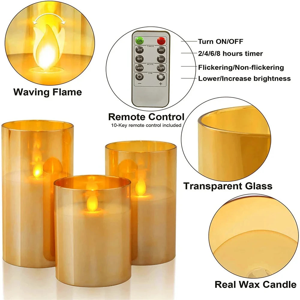 3-piece set (6in\5in\4in) LED flameless electronic candle lights, flickering simulated tea candles, suitable for weddings, parti