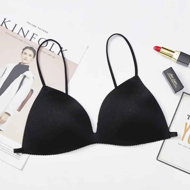 Women Bra Seamless Underwear Women Ultra-thin Underwear Thin Shoulder Strap Girls Backless Bra Push Up Bra One Piece