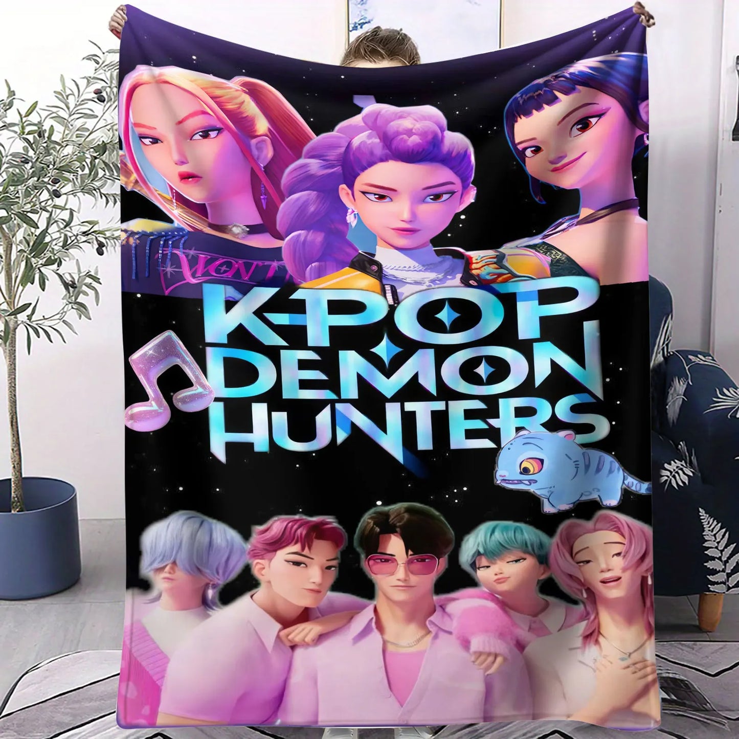 K Pop Demon Hunters Blanket Flannel Blanket Hot Anime Fan Gift Warm for Home Sofa Cover Camping Travel Multifunctional Blanket