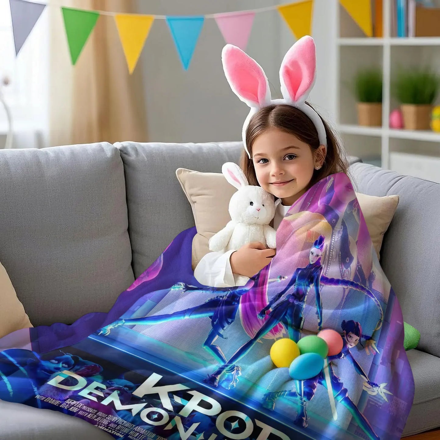 K Pop Demon Hunters Flannel Blanket Cyberpunk-style Plush Throw Blanket Fans Gift for Home Leisure Sofa Bed Cover Travel Camping
