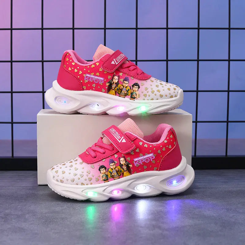 Kpop Demon Hunter Children's luminous LED sneakers Cartoon Girls' Cute Night Light Shoes baby Boy Toddler shoes Mesh breathable