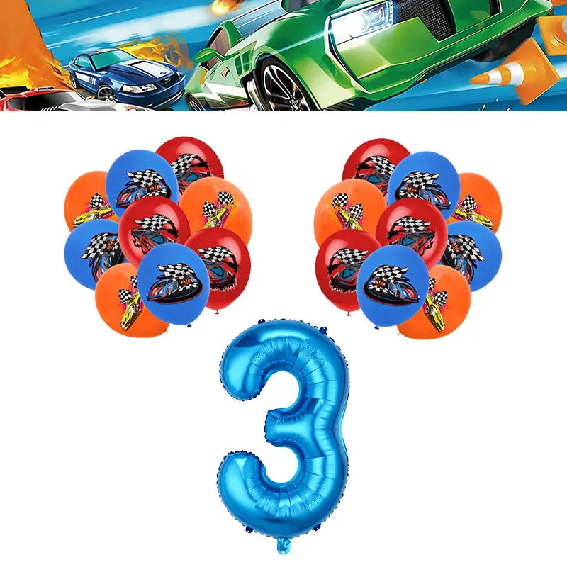 Happy Wheels Birthday Birthday Party Supplies Hot Race Car Theme Tableware Set Cups Plates Balloons Gift Bags for Kids Boys ﻿