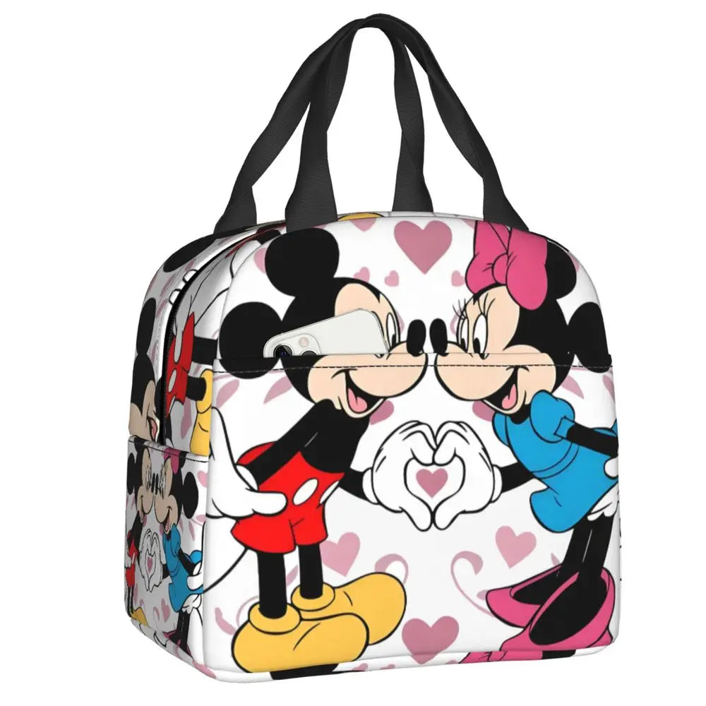 Custom Mickey Pink Minnie Mouse Lunch Bag Women Creative Design Cooler Warm Insulated Lunch Box for Kids School