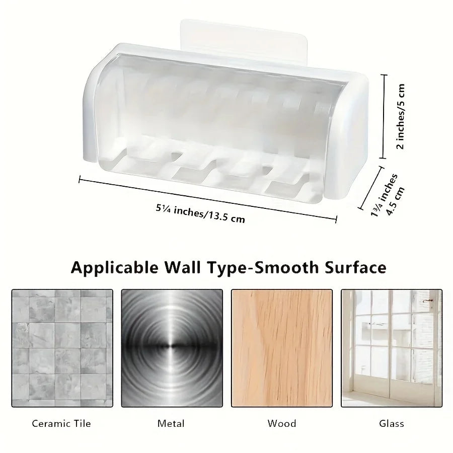 A covered 5-slot toothbrush holder, self-adhesive wall toothbrush storage rack, plastic bathroom supplies