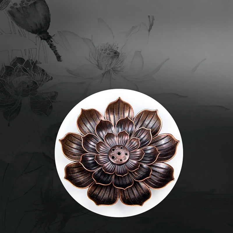 1PCS Alloy Incense Burner Stick Holder Buddhism Lotus Line Incense Plate Sandalwood Coil Base Temples Yoga Studios Home Decor