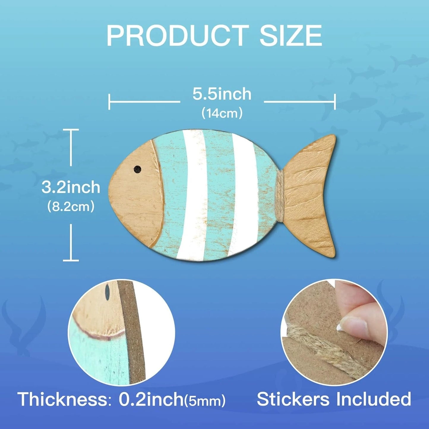 2D Wooden Fish Nautical Walls Beach Art Walls Hang Decorated Marine Themed Retro blue Fish Family Bathroom Pendants Gifts