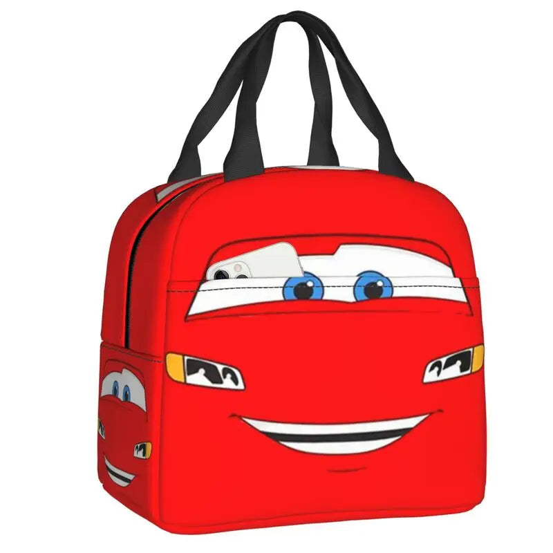 Custom Car 95 Lightning Mcqueen Insulated Lunch Bag for Women Resuable Racing Car Thermal Cooler Bento Box Office Picnic Travel