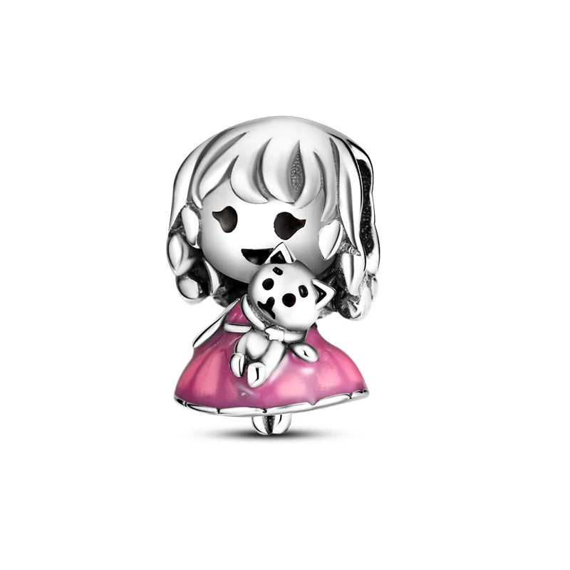 925 Sterling Silver Pink Series Charms Bow Tie Girl Cake Princess Beads Pendant Fit Original Bracelet DIY Jewelry Gift For Woman