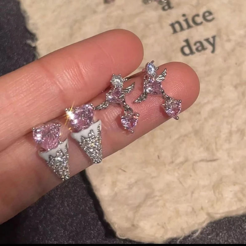 1 PCS Korean Style Cute Pink Zircon Crystal Ear Bone Nail 316L Stainless Steel Kpop Earrings for Women Cartilage Jewelry Gift